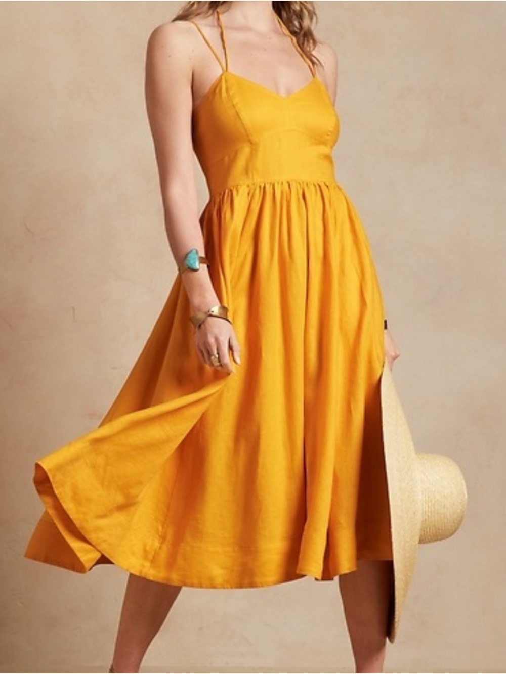 Banana Republic Mustard Yellow Maxi Sundress with Double Spaghetti Straps